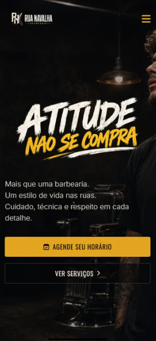 Site com agendamento de horário criado para a Rua Navalha Barbearia, pela Zellax Designer