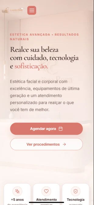 Site institucional com agendamento online criado para a Lumière Rosa Estética, pela Zellax Designer