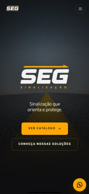 Site institucional com catálogo criado para a Seg Sinalização Viária, pela Zellax Designer