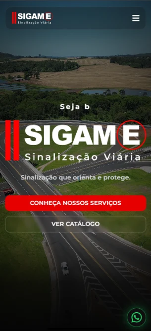 Site institucional com catálogo criado para a Sigame Sinalização Viária, pela Zellax Designer